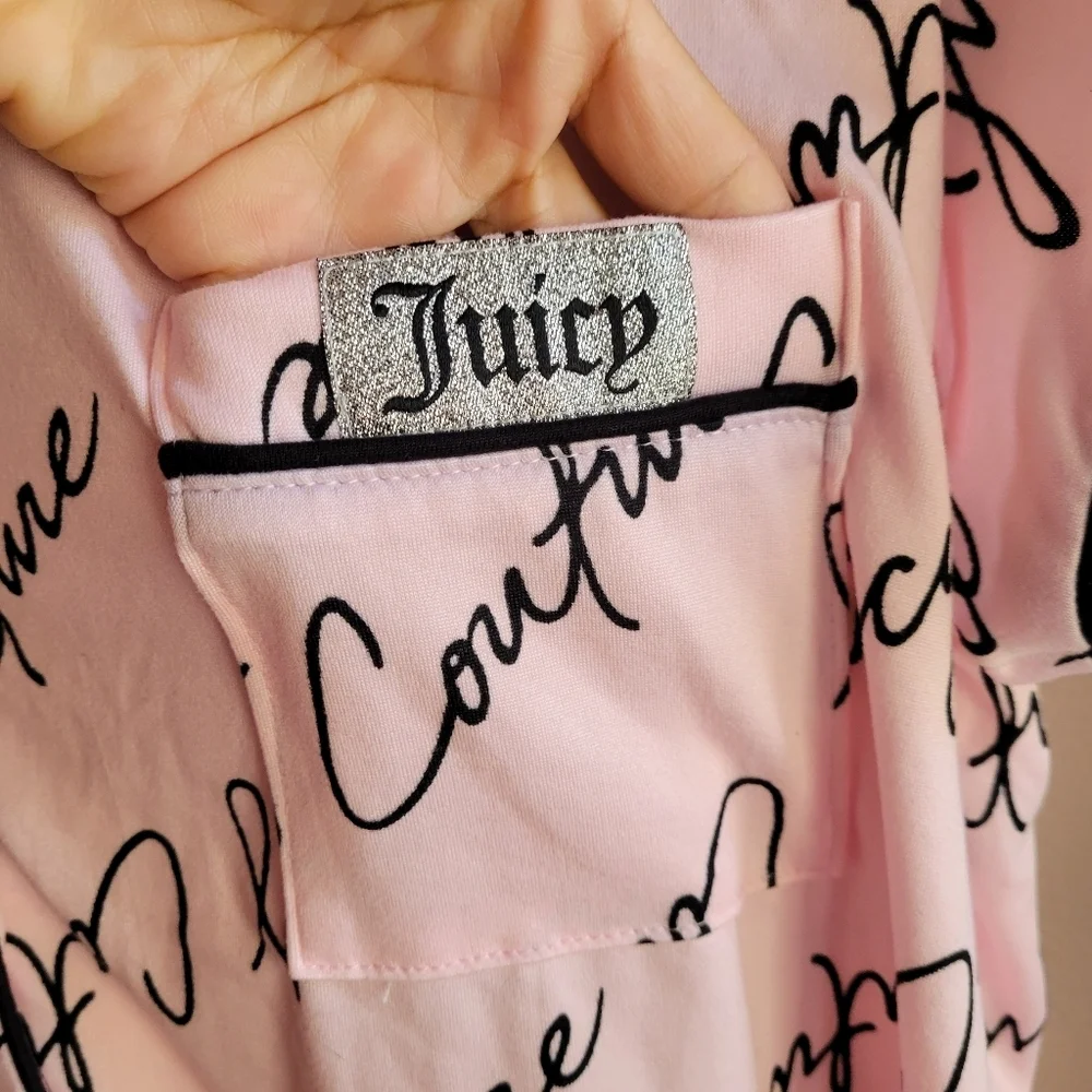 Juicy Couture Pink/Black Pajama Set Size XL Super Soft Button Down New - Picture 4 of 12